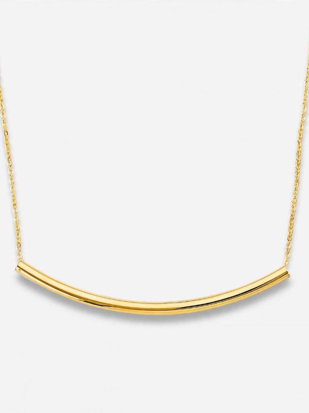 14K Solid Gold Curved Bar Necklace | Gold Pendant By Tehrani Jewelry